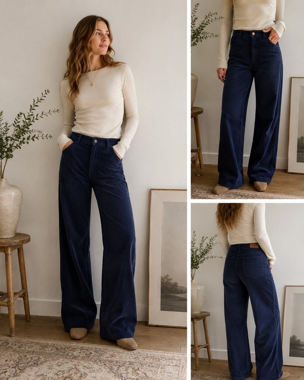 Polo Ralph Lauren Navy Corduroy 100% Cotton Classic Preppy Wide Leg Pants 14